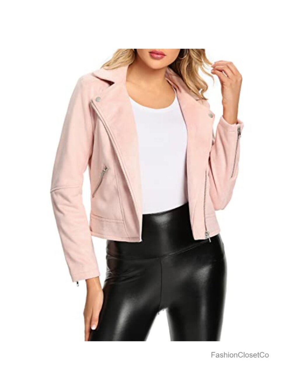 Faux Leather Suede Moto Biker Jacket Short Zip Aviator Coat
